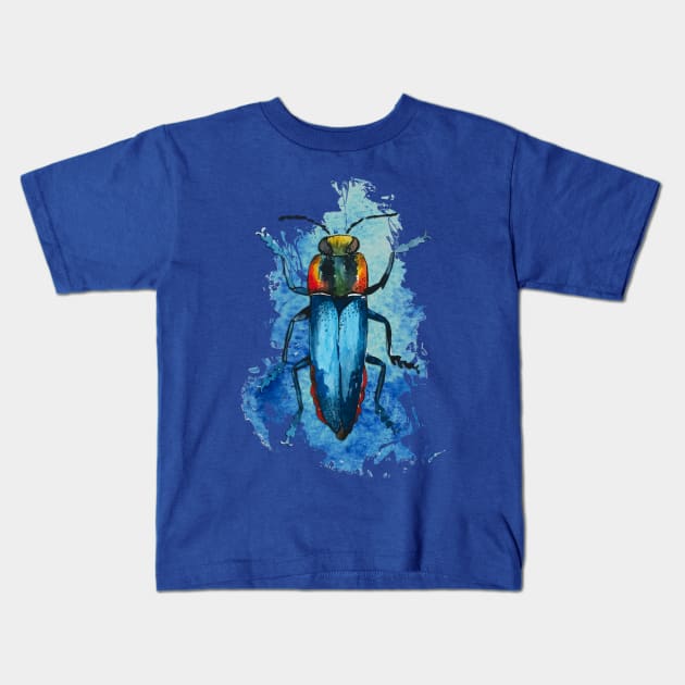 Beautiful Watercolor crawling BUG Blue Kids T-Shirt by EDDArt